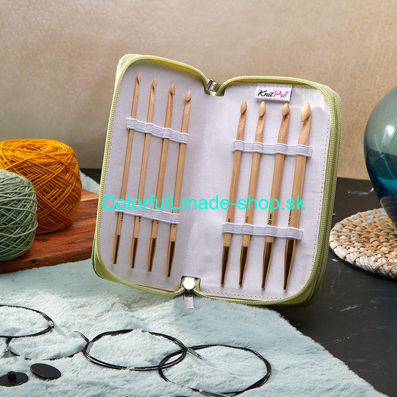 KnitPro Bamboo Tunisian Crochet Hooks Set - sada 8 tuniských háčikov s prísluš.