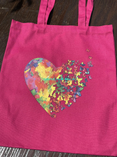 Textilná taška bavlnená 35x39 cm - malinová - srdce farebné
